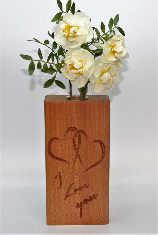 Vase, Vasen, Holzvasen, Vase mit Reagenzglas, Blumenvasen,Tischdekoration, Handgearbeitet, Kunst, Geschenk